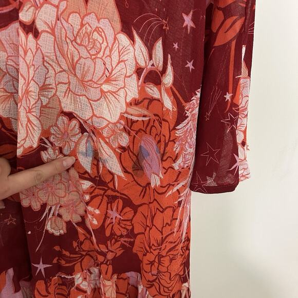 Free People Moroccan Roll Maxi Dress M Orange Red Flowers Boho No Slip Flaw - Picture 5 of 10
